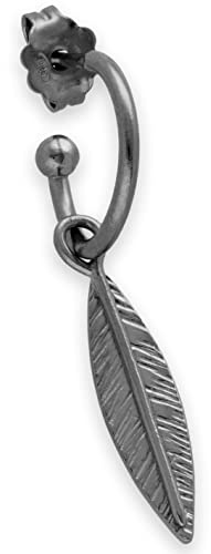 Herrörhängen Fjäder Creoler i 925 Sterlingsilver Antracit - Unikt Modern Urban Natur Hänge - Nickelfritt Hypoallergent - Handmade by Emmanuela