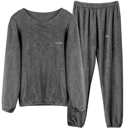 LACOFIA Herren Schlafanzüge Warme Polar Fleece Pyjama Set Winter Langarm Hausanzug Paar Nachtwäsche Mit Lange Oberteile Und Hosen Für Männer Grau XL