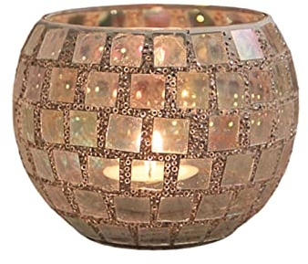 Pcscevcr Mosaikglas Kerzenhalter, Vintage Teelichthalter, zerbrochenes Glas Kerzenhalter, für Hochzeit Party Dekor (Weiß)