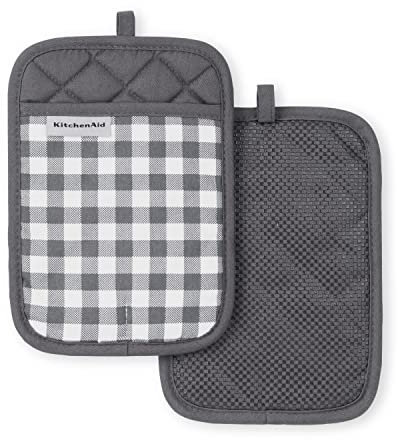 KitchenAid Topflappen-Set mit Gingham-Muster, Anthrazit, 17,8 x 25,4 cm, 2 Stück