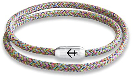 Paris Montana Schmales Segeltau Wickelarmband, Dünnes Filigranes Design, Unisex, Geflochten, Edelstahl Magnetverschluss mit Anker Gravur, Handmade, 4 mm Durchmesser, Maritim, Elegant, Robust