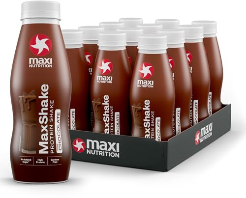 MaxiNutrition MaxShake Protein Milkshake Chocolate, 12 x 330 ml, Creamy Protein Shake for Travel, 25 g Protein, Low Fat and Low Carb, Lactose-Free, No Artificial Flavours