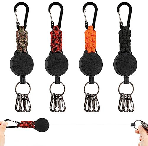 LURICO Schlüsselanhänger Ausziehbar, 4 Stücke Schlüsselband Ausziehbar Ausweis mit 60cm Ausziehbar Stahlseil, Einziehbarer Schlüsselanhänger Schlüsselkette mit Karabiner (4 Stücke)