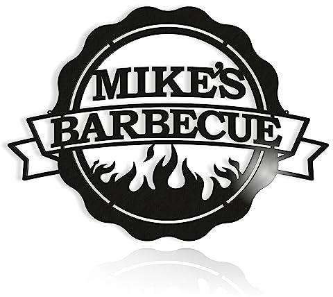 Personalisiertes Papa's Grill Schild aus Metall mit Name – BBQ Wanddeko | Individuelles BBQ-Metallschild mit Wunschname, mehreren Größen und Farben für Grillplatz oder Garten (37cm x 27cm, Design 1)