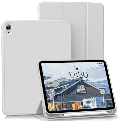 Hülle für iPad (A16) 11. Generation 11 Zoll 2025 / iPad 10. Generation 10,9 Zoll 2022, Weiche Silikon Schutzhülle mit Stifthalter, Auto Schlafen/Wachen, Grau