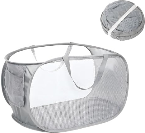 Durable Collapsible Laundry Baskets Mesh Pop Up Laundry Hamper with Handy Pocket Foldable Laundry Basket with Reinforced Carry Handles Collapsible Laundry Baskets