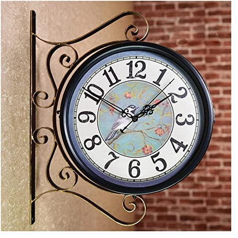 Retro Bahnhofsuhr Vintage doppelseitige Wanduhr, Metall im Freien doppelseitig, for Terrassenporch Garten im Freien Dekorative doppelseitige Hängende Uhr Wanduhr Wall mit Klammer hängen ( Size : G )