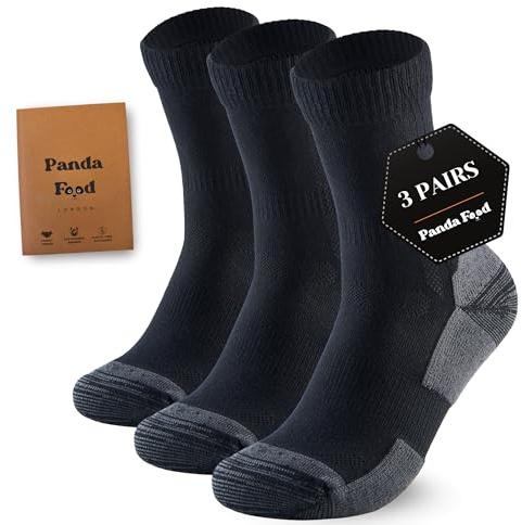 PANDA FOOD Premium Bamboo Outdoor Walking Socks | Anti-Blister Warm and Breathable Socks for Work or Hiking | Unisex Men and Women | 3 Pack UK | Charcoal | 4-8