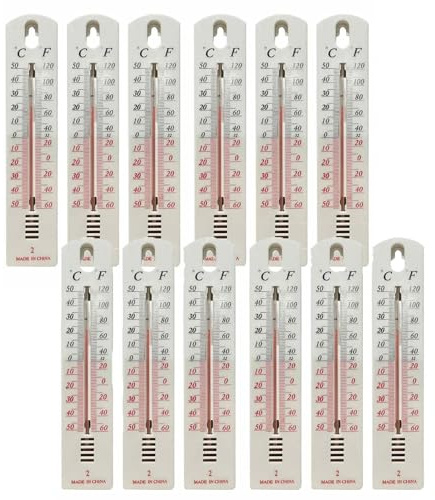Gartenthermometer, 6/12 Stück Außenthermometer Innenthermometer Analog -50 bis +50 Grad, Thermometer Wandmontage Zimmer Thermometer Innen Außen für Zuhause, Büro, Garten, Gewächshaus, Garage, Terrasse