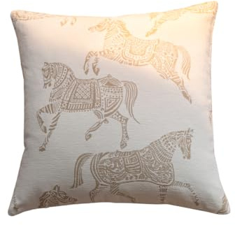 Croker Horse 20x20 inches Throw Pillow Cushion Cover - White Horse Chenille Jacquard Embroidery Couch Sofa Pillow Covers for Living Room Bedroom