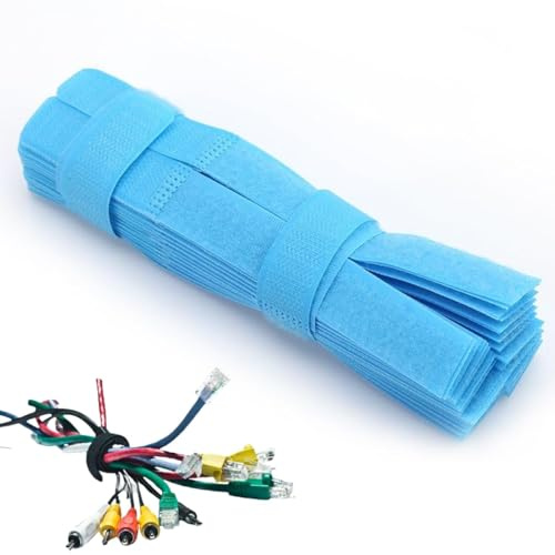 Beufee Reusable Fastening Cable Ties, 50pcs/lot Reusable Fastening Wire Organizer Cord Cable Management Straps Wire Ties for Office Home Data Centers(Light Blue)