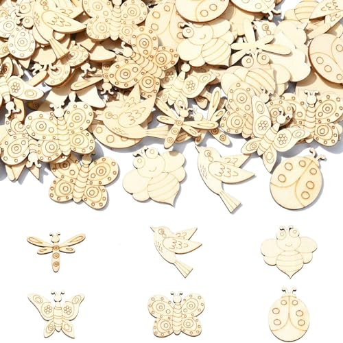 UR URLIFEHALL 200 st oavslutade träutskärningar insekt fjäril fågelformer trähantverk utsmyckningar för gör-det-själv scrapbooking dekoration
