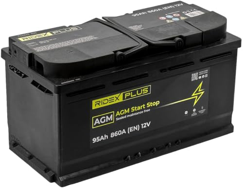 RIDEX PLUS 1S0036P AGM Start-Stop Autobatterie 95Ah 860A 12V Starterbatterie B13 DIN/ISO L5 ersetzt Batterie 90Ah 85Ah 80Ah