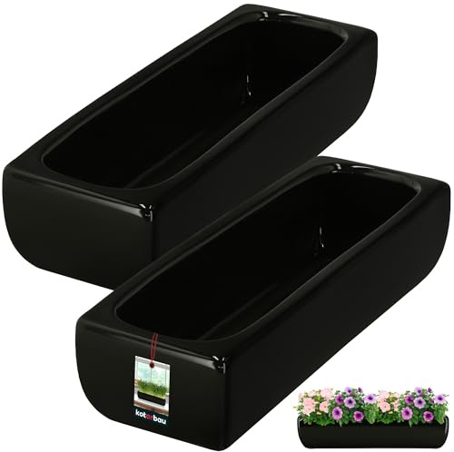 KOTARBAU® 2er Set Keramik Blumentopf länglich innen Schwarz Blumentopf rechteckig 31x10,5x7 cm Sukkulenten Topf für Wohnzimmer Fensterbank Pflanzkübel länglich Piano Kollektion Bonsai Pot