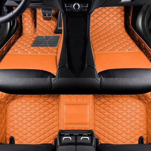 QQLADY Auto FußMatten für KIA Sorento (7seats) 2015-2024 LHD, PU-Leder Allwetter Wasserfest Antirutsch Fussmatten Set, Auto Bodenmatten Teppich Schutz Innere Zubehör,G Orange