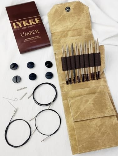 Lykke 8 Paar austauschbare Rundstricknadeln, Mini-Set, 12,7 cm, Birkenholz, Nadelspitzen mit Strickzubehör, glatt und leicht, für Anfänger, alle Projekte (Umbra (3,25–6,00 mm))