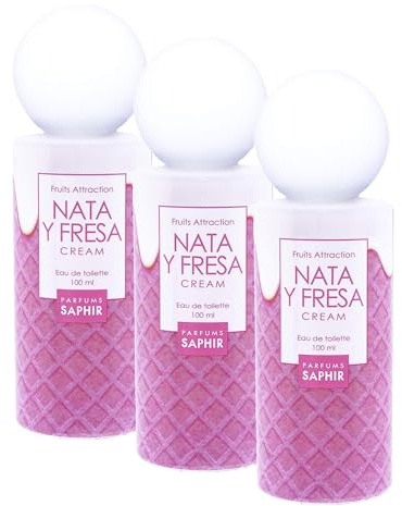 PARFUMS SAPHIR Fruit Attraction Nata y Fresa Cream - Eau de Toilette para Mujeres - 100 ml (Paquete de 3)