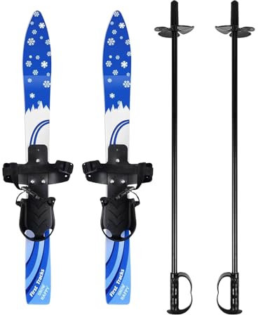rockible Snowblades Kurzski für Schnee mit Skistöcken Wintersportgerät Snowboard Kinder mit Universalbindung Skiblades, Blau