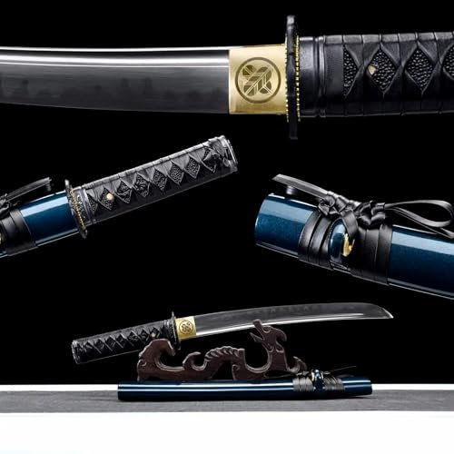 55cm handgefertigtes Wakizashi,Klinge aus T10-Stahl mit handgebranntem Flammenmuster,Scheide aus massivem Holz mit Lack,echtes Katana für Requisiten,Spielen,Geschenke,Kampfsport,Maskeradepartys,Iaido