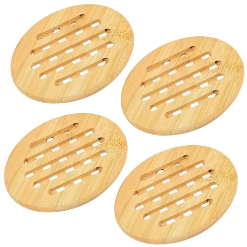 Juego de 4 salvamanteles de bambú antideslizantes, lavables, posavasos redondos, para cocina, cuencos, sartenes, sartenes y platos (15 cm)