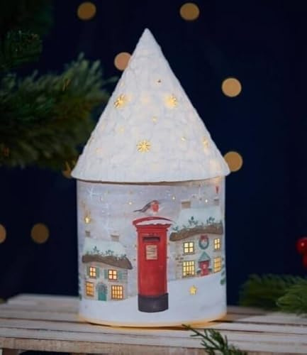 Linterna LED decorativa con diseño de petirrojo de Navidad en buzón, para casa festiva de invierno, 21 cm x 10,5 cm, funciona con pilas