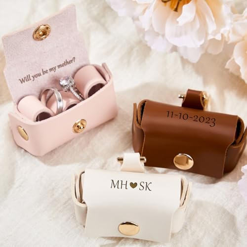 MINXLTD Personalisierter Ehering-Träger, Leder-Ehering-Box-Halter for Haustier, Ehering-Beutel-Geschenk, Ring-Box-Beutel for Hundehalsband
