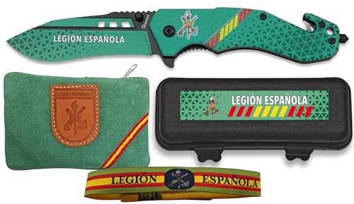 Planta Color Pack Exclusivo Legión Española – Navaja, Monedero de Piel y Pulsera Bordada | Diseño Artesanal y Patriótico | Regalo Ideal para Coleccionistas y Aficionados (Legión 8,5 cm)
