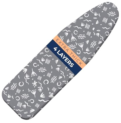 happhom Ironing Board Cover with Extra Thick Heavy Duty Pad, 4 Layers, Silver Coated Ironing Board Cover, Drawstring Tightening with Scorch and Stain Resistant Padding 45x125 cm (Soft Grey, L)