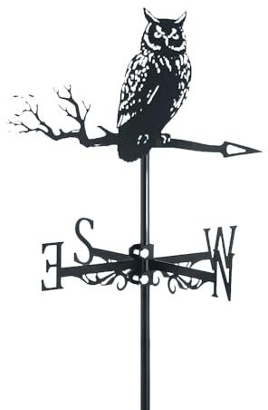Girouette en fer avec hibou noir ornement décoration girouette éolienne outil de mesure de jardin cour toit piquet indicateur de direction facile à utiliser