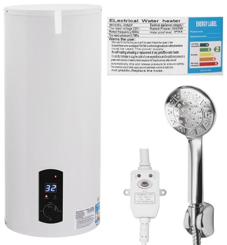 DAOHHFO Chauffe-eau électrique à accumulateur 220 V 60 l mural protection contre les fuites douche pratique affichage température 2000 W blanc
