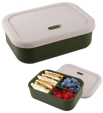 wocpvm Fiambrera de silicona, 700 ml, sin BPA y apta para alimentos | con compartimentos para oficina,escuela,preparación de comida,reutilizable,respetuosa con el medio ambiente