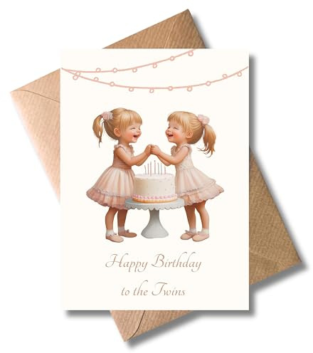 WBdesignz Geburtstagskarte „Happy Birthday to the Twins“ – Süße Grußkarte für Zwillingsmädchen mit liebevollem Design & Umschlag – Perfekt zum Kindergeburtstag (DIN A6)