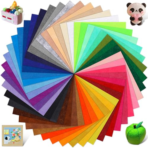 Doxiru Bunter Filzstoff, 45 Farben Filzplatten zum Basteln 15x15cm Bastelfilz, Polyester Filzstoff zum Basteln DIY Bastelstoff Filzplatten Set zum, Nähen, manuelle Dekoration