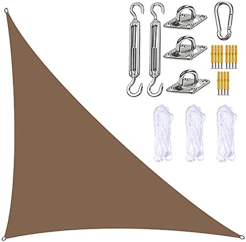 XRPOUXMTE Vela ombreggiante, Vela ombreggiante, 4 x 4 x 5,7 m, Vela ombreggiante Triangolare, Tenda da Giardino con Kit di Fissaggio, Tenda da Sole ad Angolo retto per Esterni (Marrone 4 x 4 x 5,7 m)