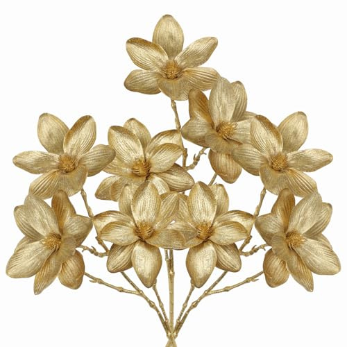 Arborus 3STK Kunstblumen Weihnachten 45 cm Künstliche Weihnachtsblumen Goldene Weihnachtsbaumdeko Glänzend Zweig Künstlich für Vase Adventskranz Türkranz Christbaumschmuck Weihnachtsschmuck