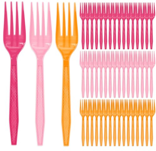 FYSUIMU Forchette usa e getta in plastica colorata, 60 pezzi, rosa acceso, rosa chiaro, arancione, per compleanni, baby shower, addio al nubilato, decorazioni per feste