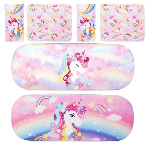 Beipegin Unicorn étui lunettes 2-Pack, étui lunettes rigide pour Fille, étui à lunettes avec Chiffon à lunettes