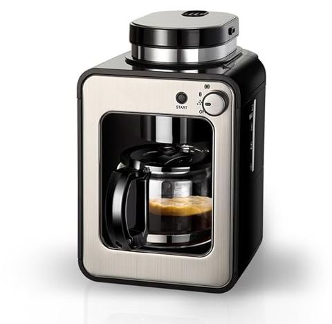 Macchina da caffè completamente automatica con macinacaffè, mini macchina per caffè espresso portatile, combinata per caffè macinato o in chicchi interi, colore nero, 600 W.