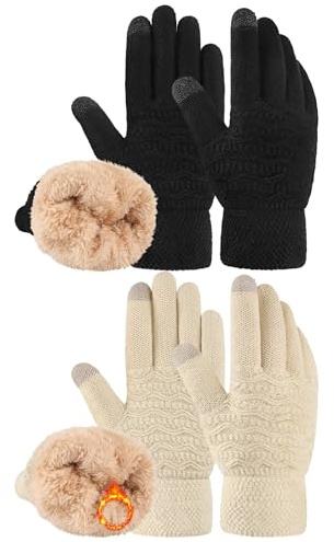 VZV 2 Paar Damen Winter Handschuhe mit Fleecefutter Touchscreen Warme Winterhandschuhe Dicke Strickhandschuhe für Herren Damen