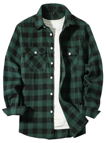 Men's Shirts Long Sleeve Classic Plaid Casual Shirt Button-Up 2-Pocket Colthing Thin Jacket Shirt for Man
