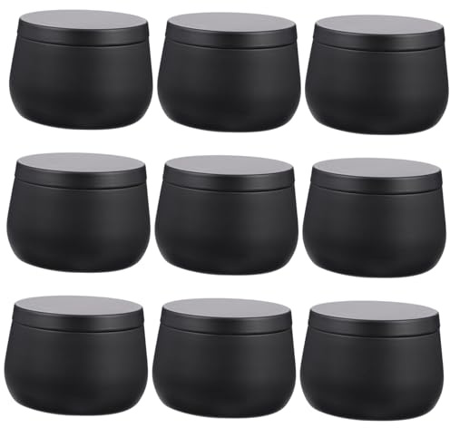 ROMISBABA 9pièces Boîtes Rondes Avec Couvercles Récipients Vides Pour Bougies Bonbons Thé Stockage Diy Contenants Multi-usages Étain Noir