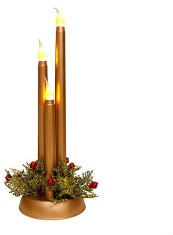 Snowchecking LED Velas de Navidad sin llama 30X10cm largo cónico adorno plástico para decoración festiva del hogar (oro)