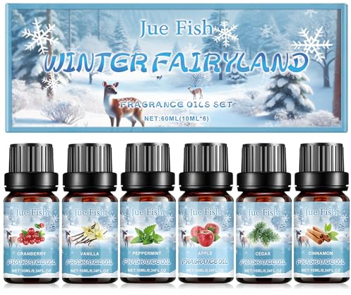 Aromatherapie Ätherische Öle, Naturrein Aromatherapie Duftöl für Diffuser | 6x10mL Naturrein Aromatherapie Duftöl, Winter Ätherische Öle Set, Zimt, Preiselbeere, Pfefferminze, Apfel, Vanille, Zeder