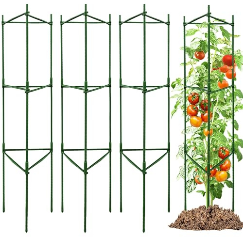Tomaten Rankhilfe 4 Stück, 120cm Verstellbare Rankhilfe für Himbeeren & Tomaten, Stabiler Tomatenturm aus Kunststoffbeschichtetem Stahl, Dreieckiger Tomatenkäfig für Hochbeet, Gurken & Beeren