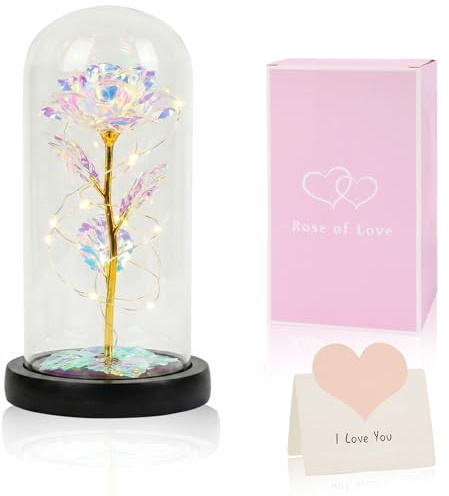 Rose Eternelle sous Cloche, Fleur Eternelle Cadeau Femme avec Lumière LED | Idee Cadeau Femme pour la Saint-Valentin, Anniversaire, Noël, Anniversaire, Fête des Mères journée des Femmes