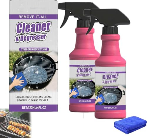 Fast-Acting Heavy-Duty Grill Degreaser Spray,Bbq Grill Cleaner,Grill Cleaner Spray For Outdoor Grills,All Purpose Heavy Oil Cleaning Agent for Barbecue Grills,Smoky Stains,And Stubborn Grease (2 Pcs)