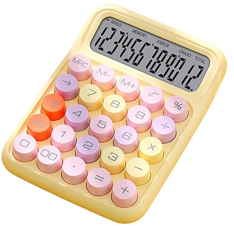 Ausla Calculadora de Teclado Mecánico Calculadora de Interruptor Mecánico con Pantalla LCD de 12 Dígitos Botones Grandes para Oficina, Escuela, Hogar, Computadora de Escritorio, (Yellow)