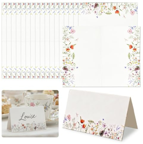 Yuaerbuo 70 Pack Wedding Place Cards, 8.5 x 11cm Floral Name Cards for Table Setting, Pre-Scored Folded Table Name Card, Seating Place Card for Wedding Reception, Dinner Party, Banquet