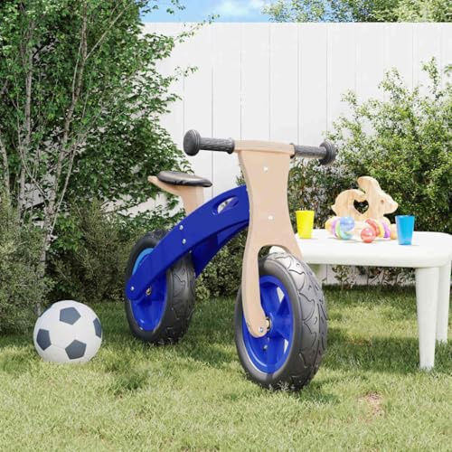 Kaloriko Bicicleta para niños con neumáticos de aire, marco de madera azul, altura regulable, carga de 30 kg, manillar antideslizante, antiinclinación, coche de pedal, para niñas y niños a partir de 3