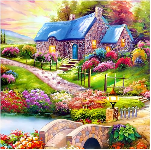 MXJSUA DIY 5D Casa Giardino di Fiori Diamond Painting Kit, Diamante Painting Kit, Diamond Painting Ricamo a Punto Croce Artigianale per La Decorazione della Parete di Casa 30x30cm